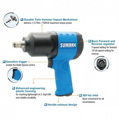 Pneumatinis smūginis veržliasukis 1/2" 1152Nm SUMAKE 1